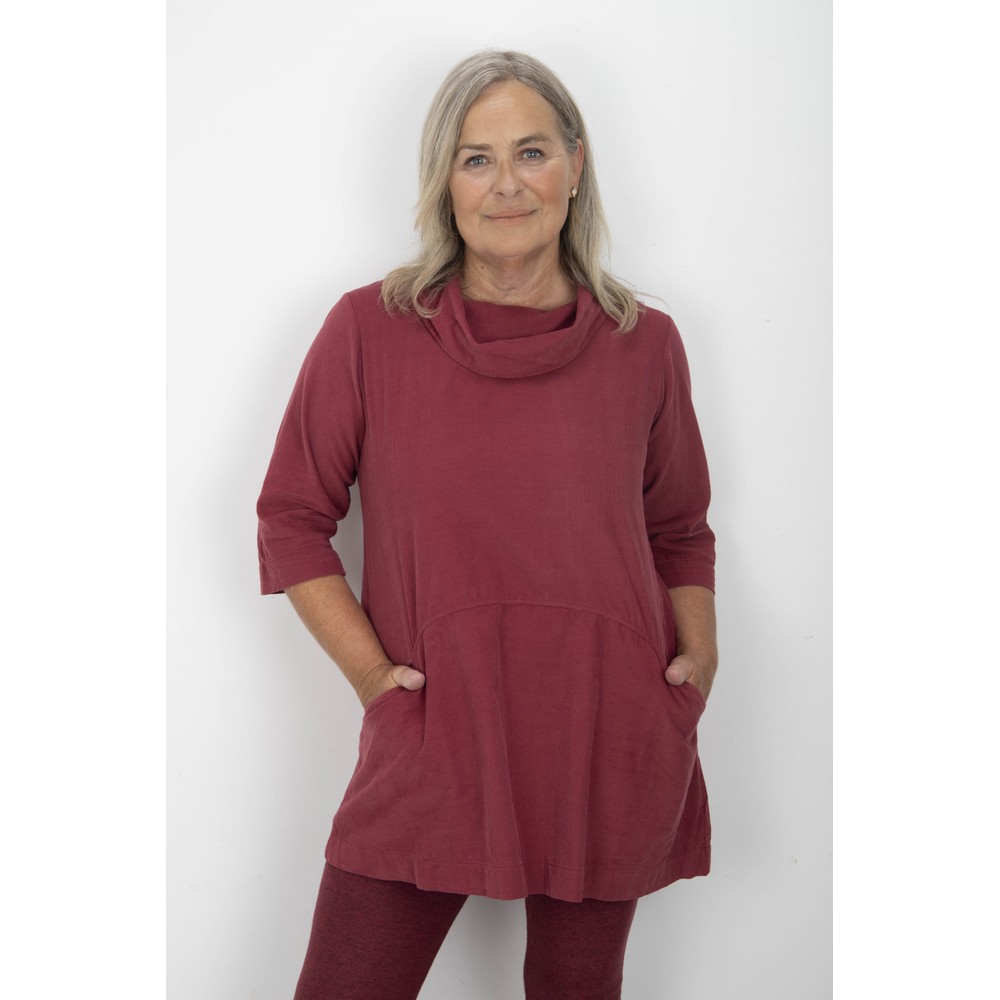 Thing Asta Wine Organic Babycord Cowl Neck Top Wine