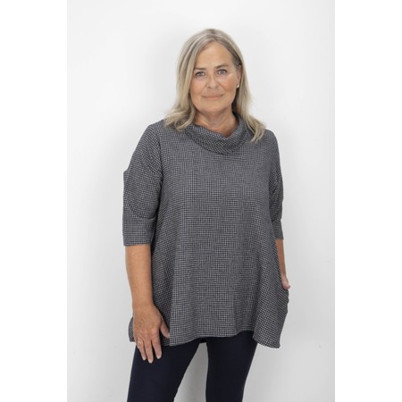 Thing Dakin Navy Mini Check Cowl Neck Top - Blue