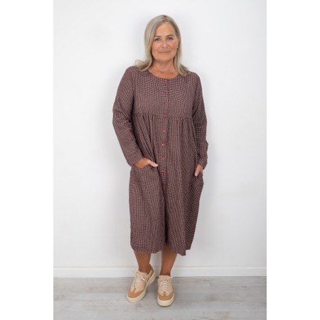 Thing Drea Wine Mini Check Button Dress - Red