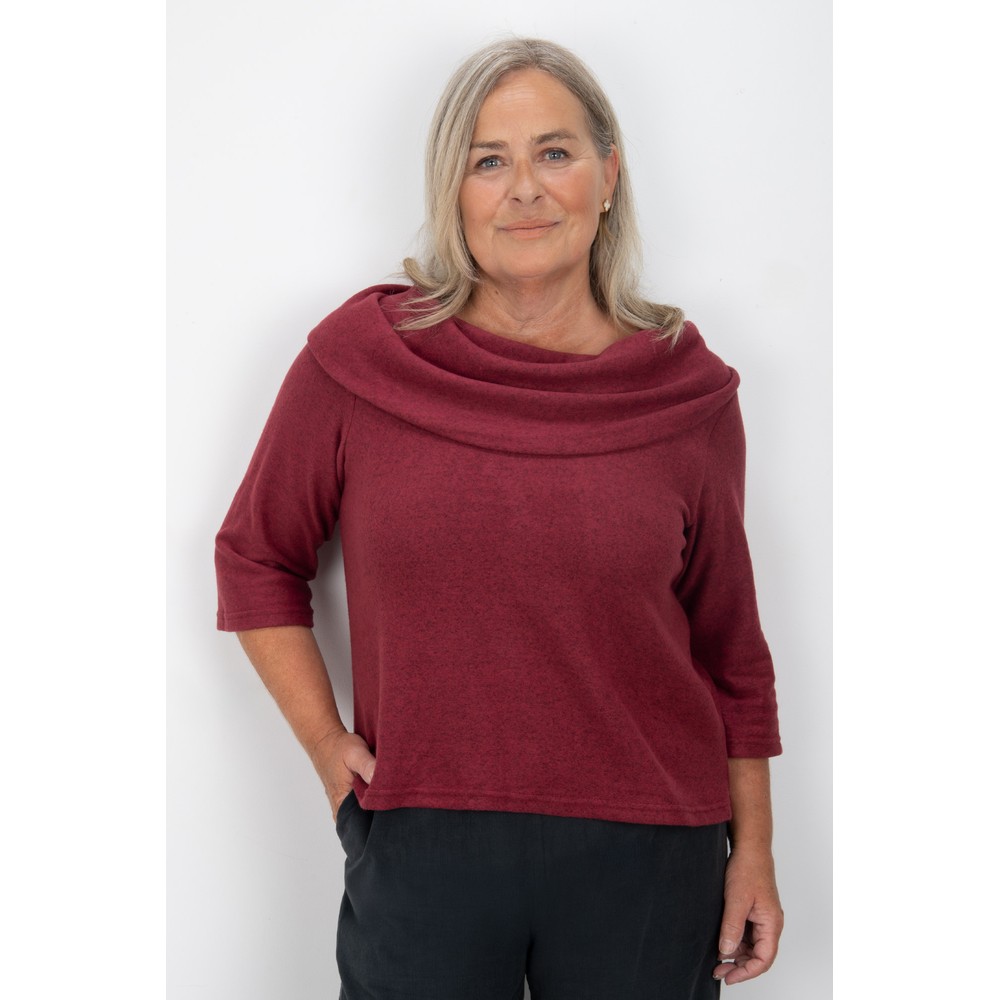 Thing Yana Wine Cowl Neck Soft Knit Boxy Top Wine