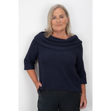 Thing Yana Navy Cowl Neck Soft Knit Boxy Top - Blue