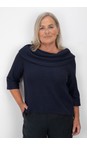 Thing Navy Yana Navy Cowl Neck Soft Knit Boxy Top  