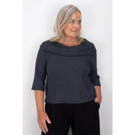 Thing Yana Anthracite Cowl Neck Soft Knit Boxy Top - Grey