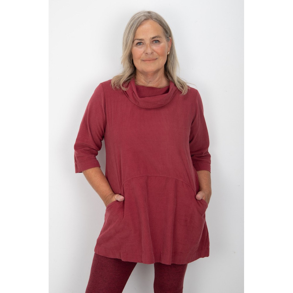 Thing Asta Wine Organic Babycord Cowl Neck Top Wine