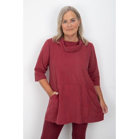 Thing Asta Wine Organic Babycord Cowl Neck Top - Red