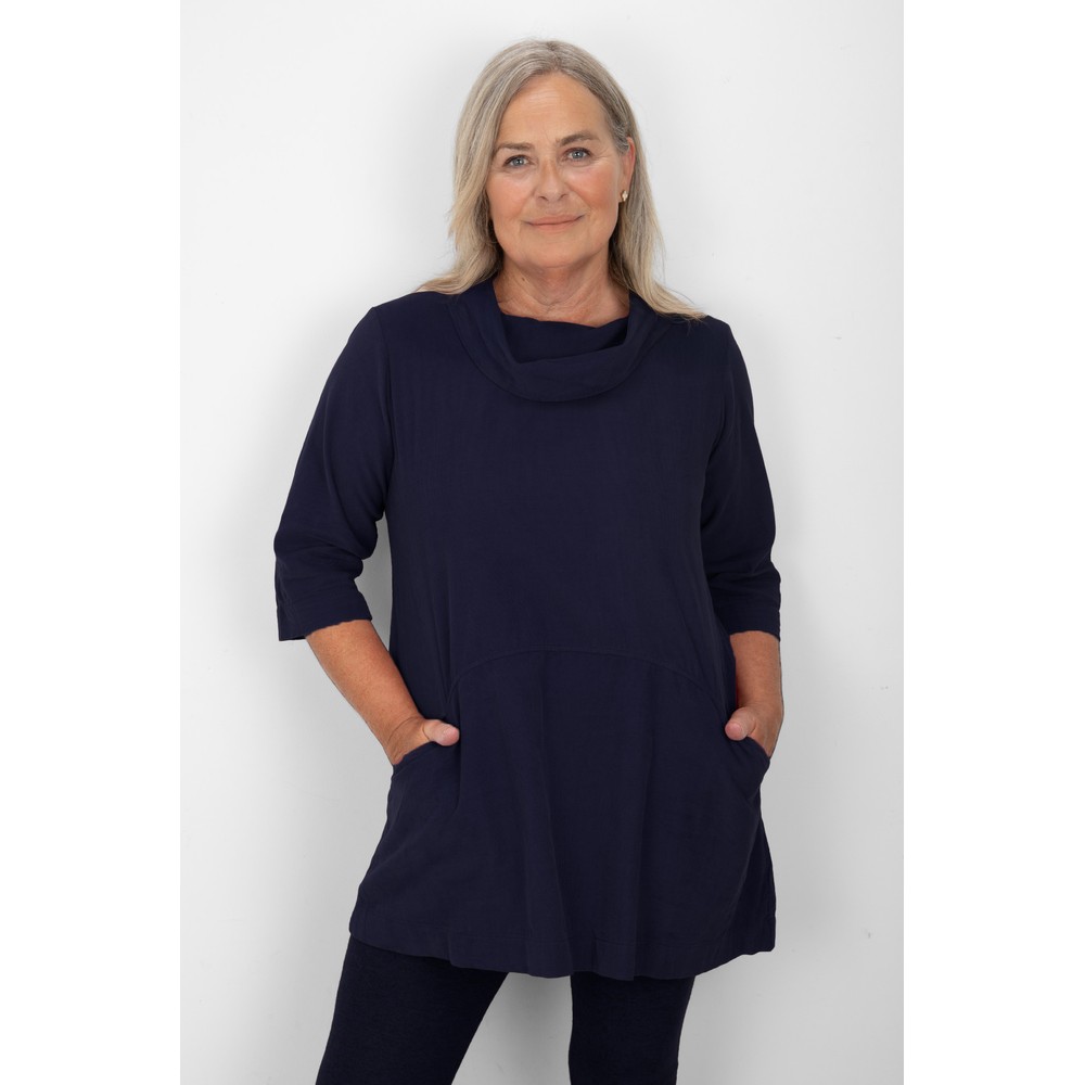 Thing Asta Navy Organic Babycord Cowl Neck Top Navy