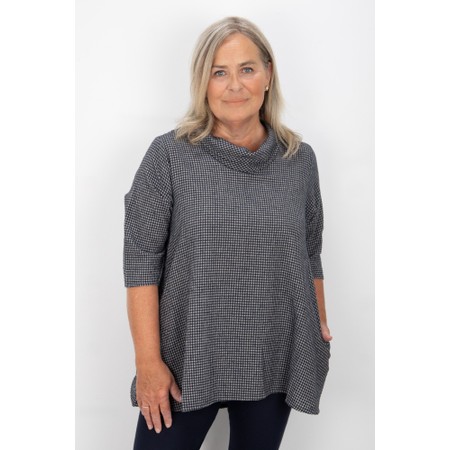 Thing Dakin Navy Mini Check Cowl Neck Top - Blue