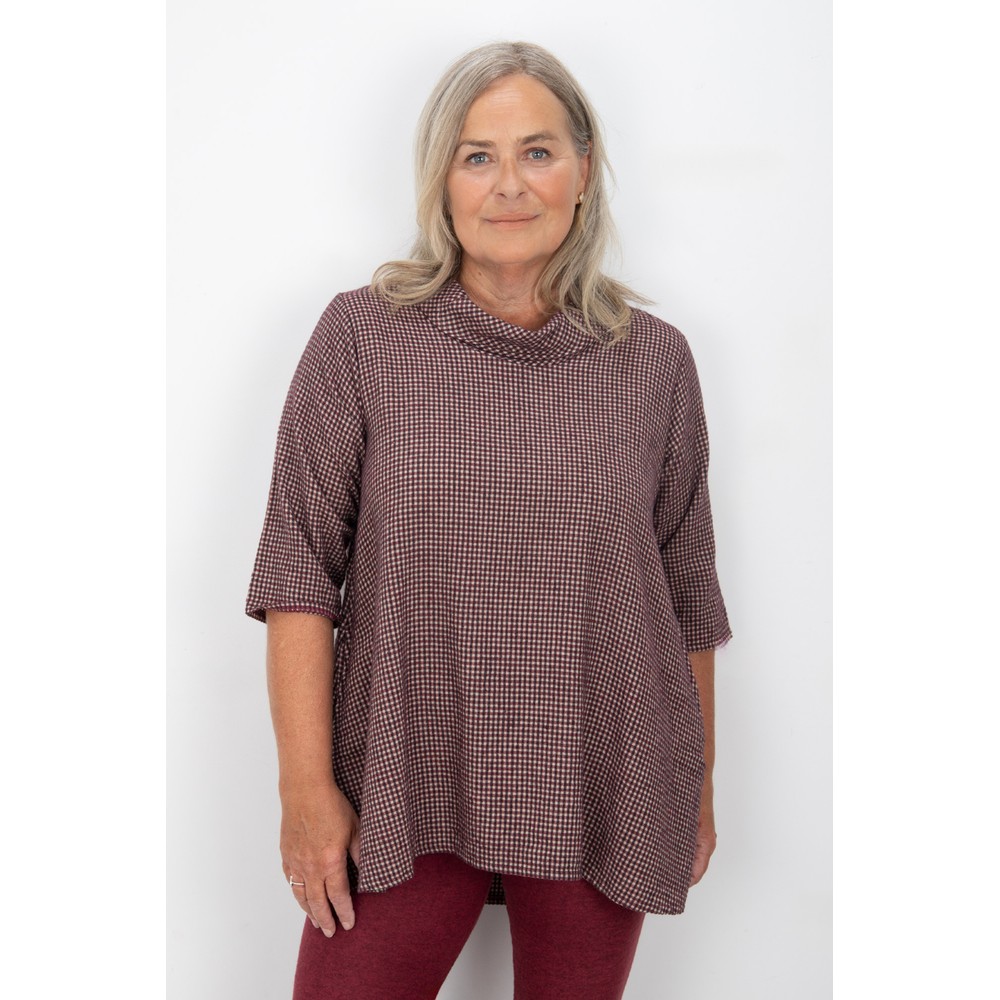 Thing Dakin Wine Mini Check Cowl Neck Top Wine