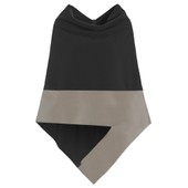 Contrast Soft Black/Elephant Hem Fleece Poncho