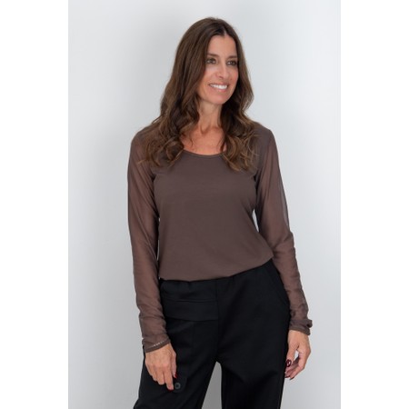 Naya Naya Cocoa Jersey Mesh Sleeve Top - Brown