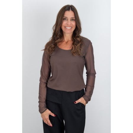 Naya Naya Cocoa Jersey Mesh Sleeve Top - Brown