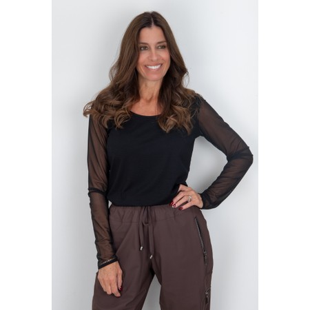 Naya Naya Black Jersey Mesh Sleeve Top - Black