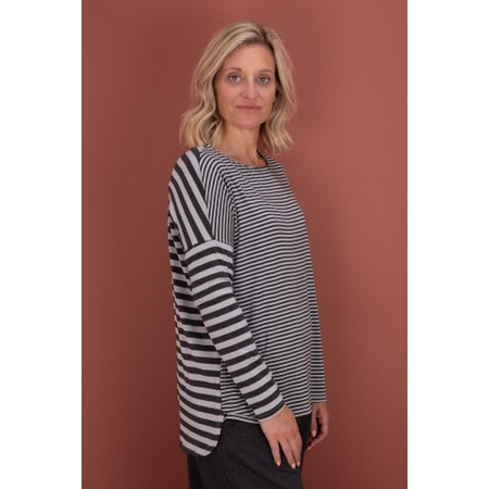 Mama B Virgi Relaxed Stripe Riga Antracite Top - Grey