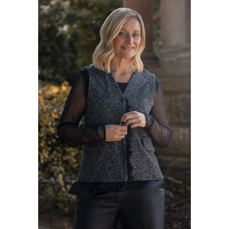 Mama B Gevda JF Jacquard Frill Waistcoat - Black