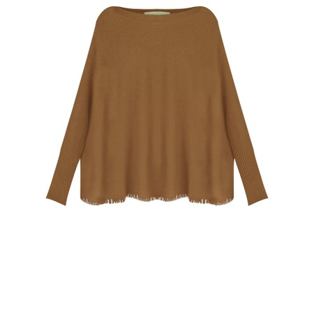 Amazing Woman Fringe Toast Round Neck Knit Jumper - Brown