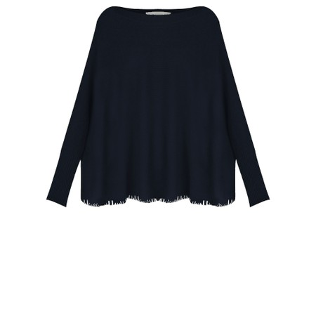 Amazing Woman Fringe Dark Navy Round Neck Knit Jumper - Blue