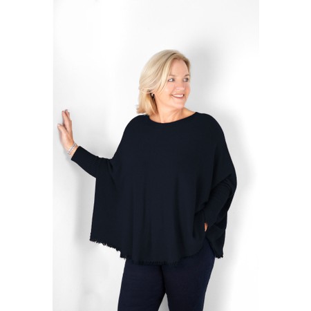 Amazing Woman Fringe Dark Navy Round Neck Knit Jumper - Blue