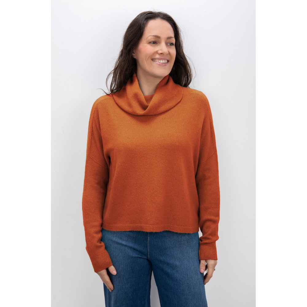 Amazing Woman Jannie Burnt Orange Supersoft Cowl Boxy Knit Burnt Orange