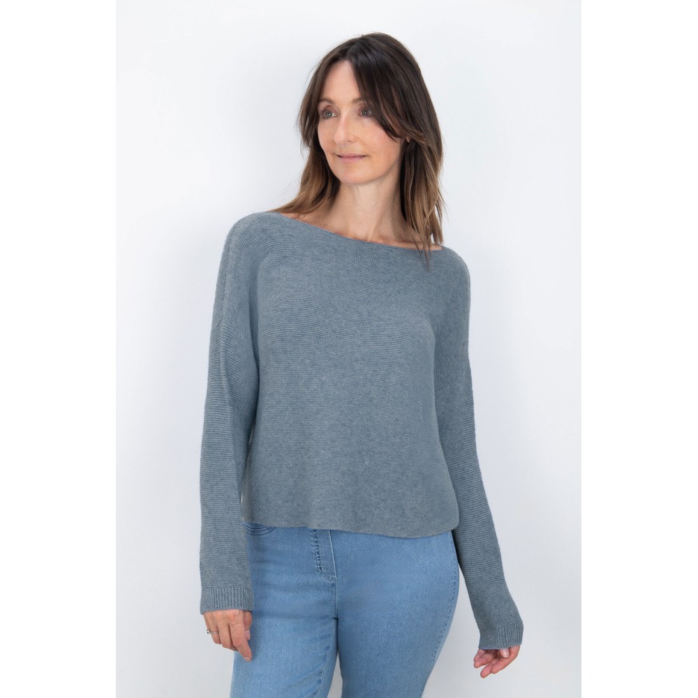 Amazing Woman Jenna Fine Rib Boat Neck Knit Denim