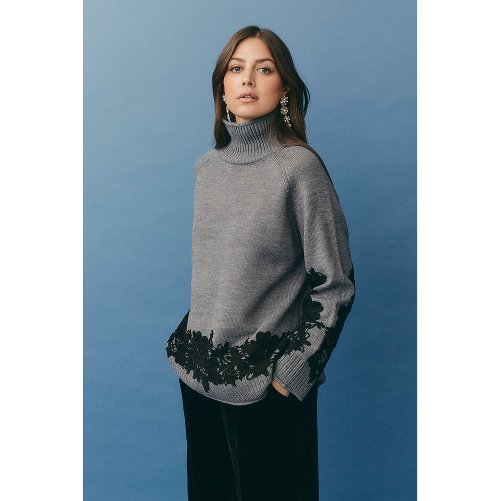 Masai Clothing MaFalivra Lace Knit Top M Grey Mel