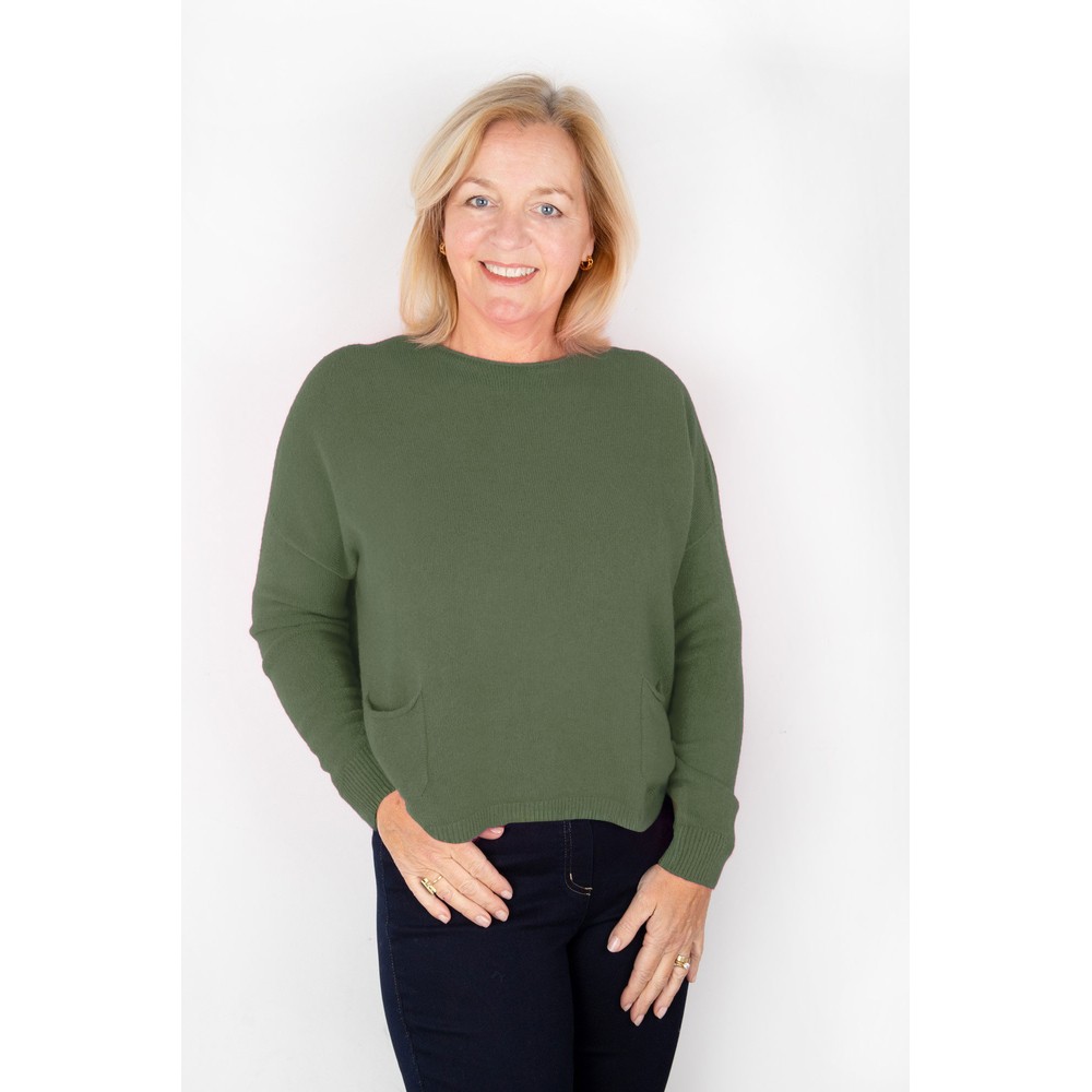 Amazing Woman Jodie Sage Green Front Pocket Supersoft Knit Jumper Sage Green
