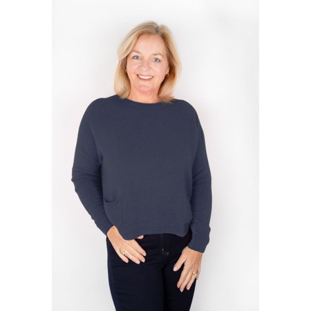Amazing Woman Jodie Shadow Blue Front Pocket Supersoft Knit Jumper - Blue