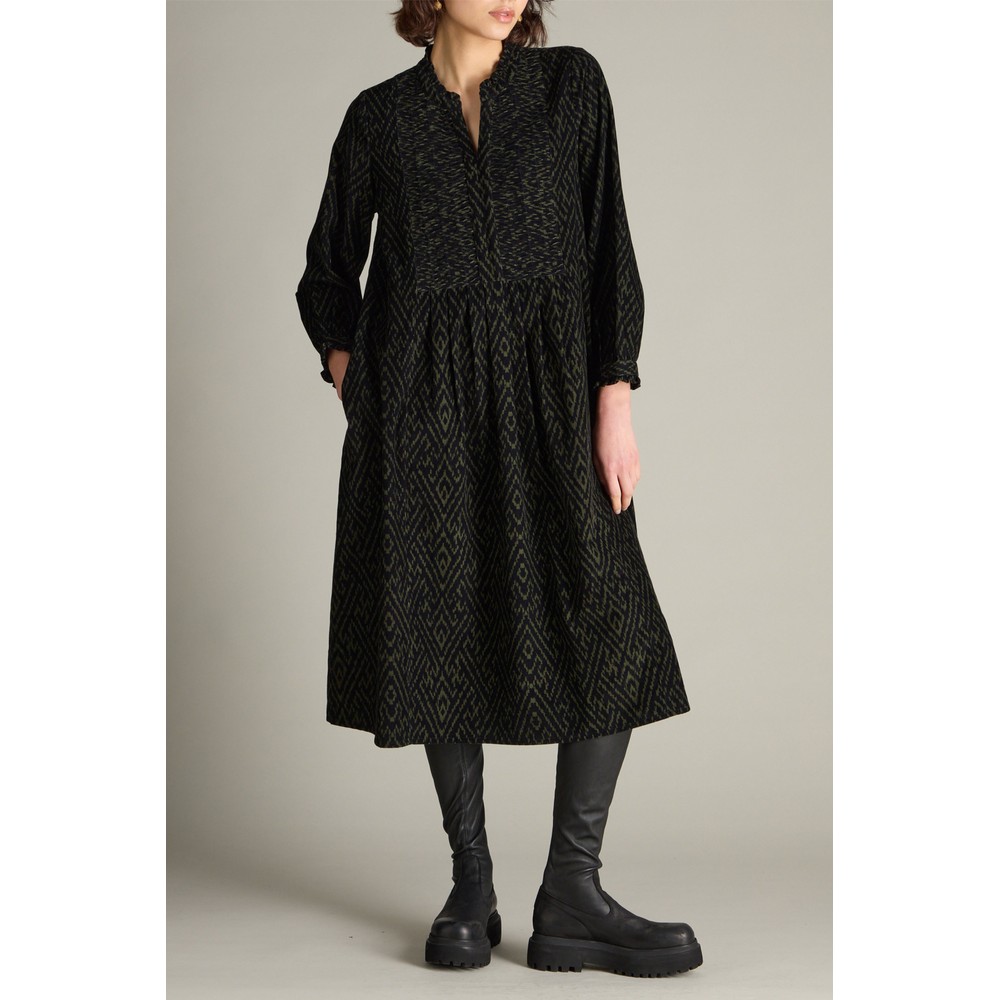 Sahara Ornate Textured Cord Dress Black / Khaki