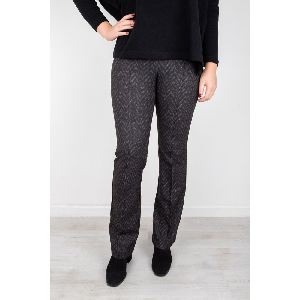 Robell Joella Herringbone Bootleg Trouser Dark Brown 39