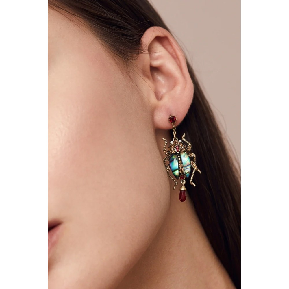 Bill Skinner Bejewelled Beetle Drop Earring Gold