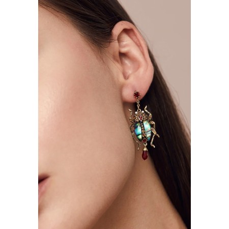 Bill Skinner Bejewelled Beetle Drop Earring - Gold