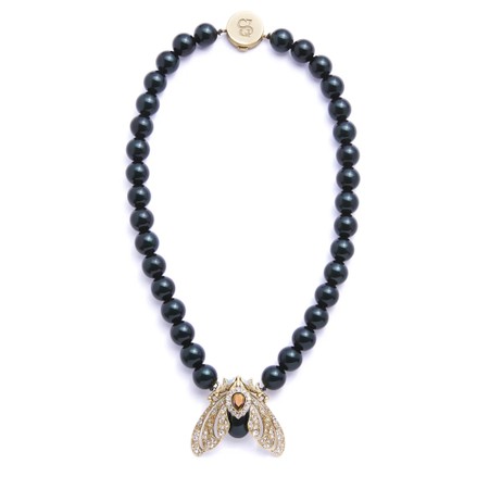 Bill Skinner Moth Statement Tahition Pearl Necklace - Black