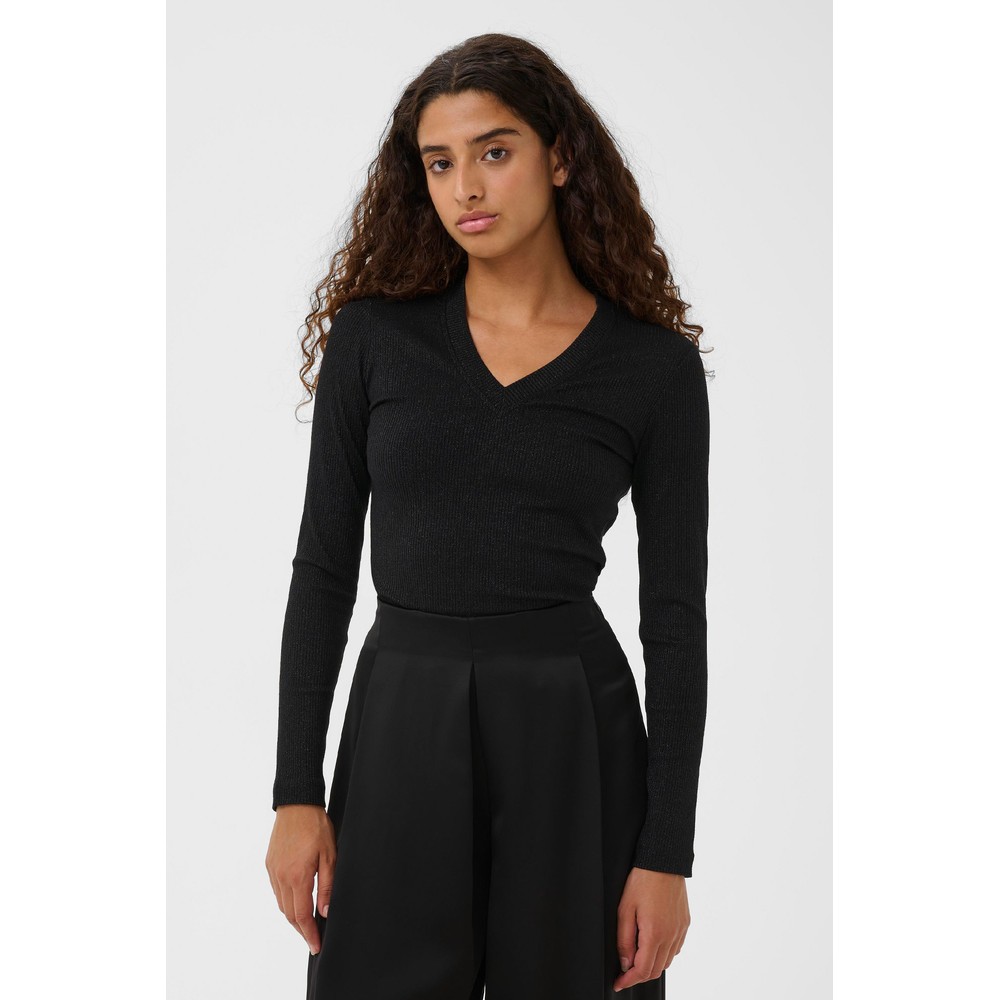InWear Dagna Lurex V Neck Top Black Glitter