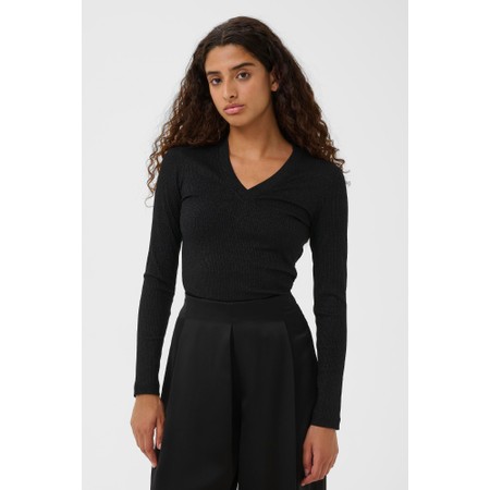 InWear Dagna Lurex V Neck Top - Black