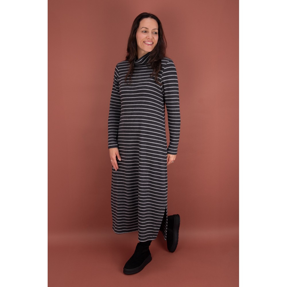 Mama B Tosca R Riga Antracite Fleece Stripe Long Dress Riga Antracite