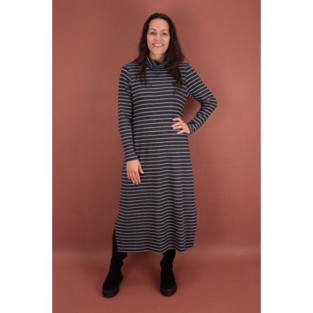 Mama B Tosca R Riga Antracite Fleece Stripe Long Dress - Grey