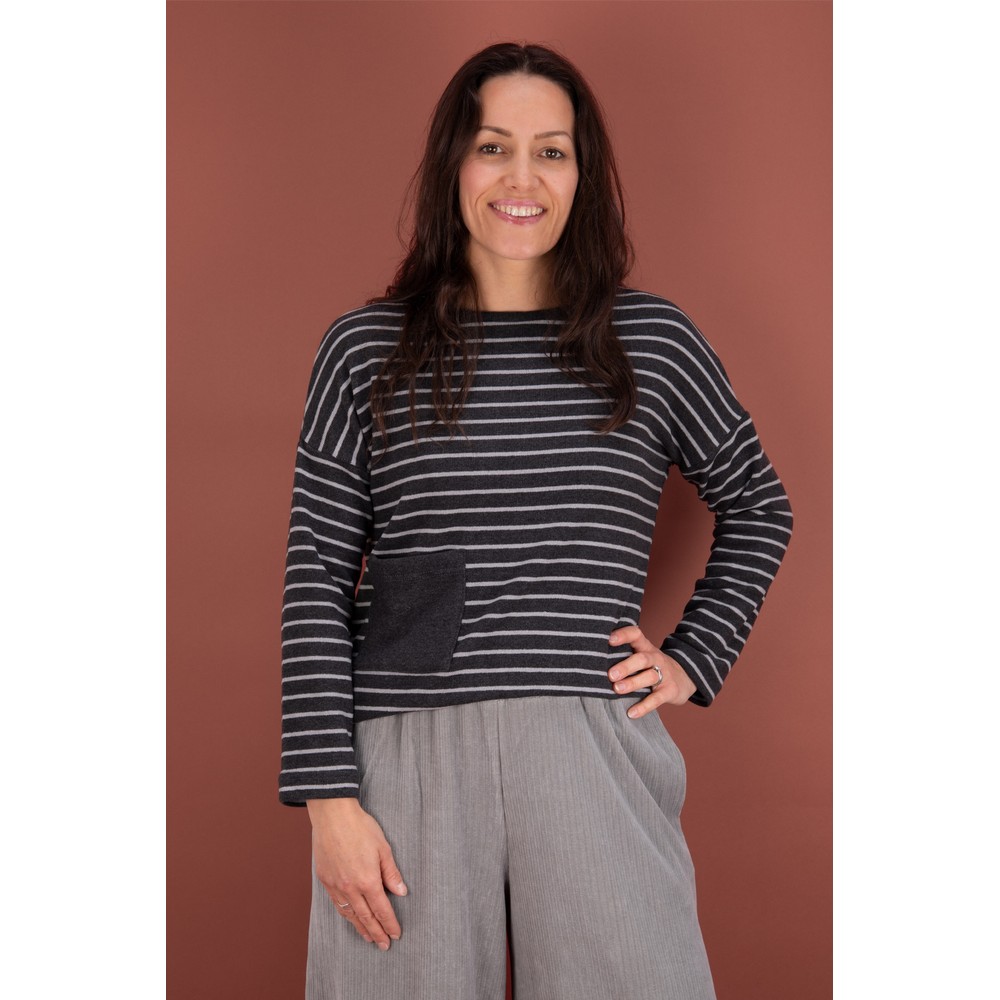 Mama B Buccia R Riga Antracite Boxy Stripe Top Riga Antracite