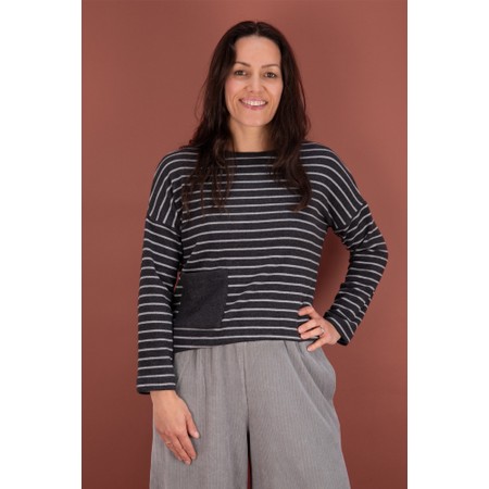 Mama B Buccia R Riga Antracite Boxy Stripe Top - Grey