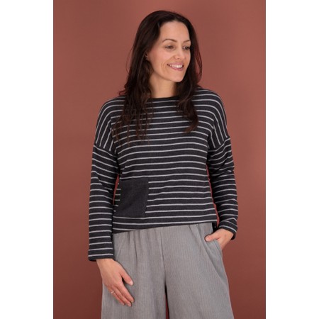 Mama B Buccia R Riga Antracite Boxy Stripe Top - Grey