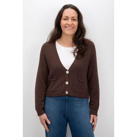 Amazing Woman Pookie Cropped Espresso Supersoft Knit Cardigan - Brown