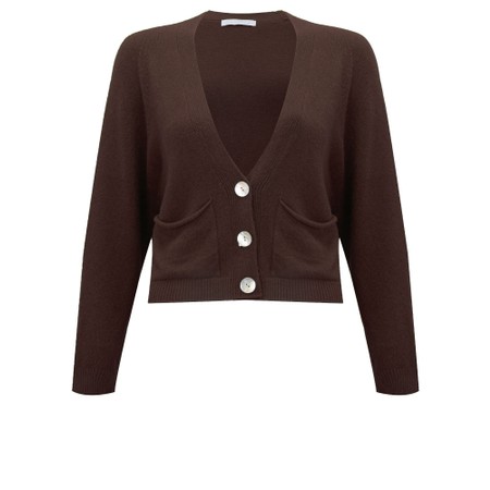 Amazing Woman Pookie Cropped Espresso Supersoft Knit Cardigan - Brown