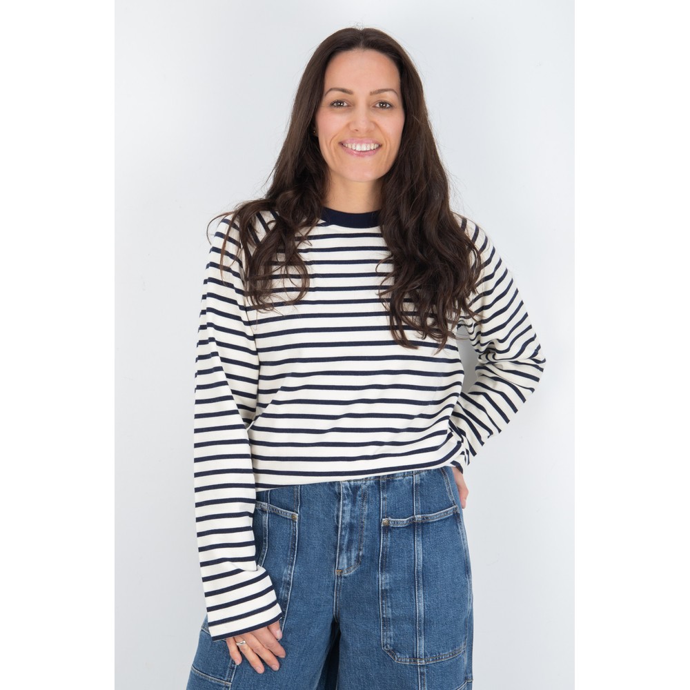 Mos Mosh Lidy O-Long Sleeve Striped Maritime Blue Top 241 Maritime Blue