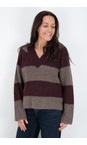 Mos Mosh 159 Fudge Taci Stripe V-Neck Knit Top  