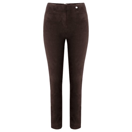 Robell Rose Dark Brown Stretch Faux Suede Trouser - Brown