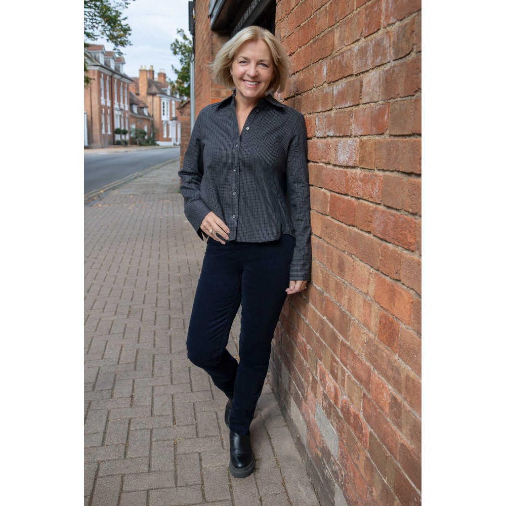 Robell Bella  Navy Needlecord Full Length Trouser Navy