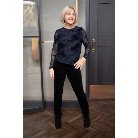 Robell Marie Black Stretch Cotton Velvet Full Length Trouser - Black