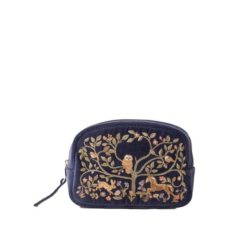 Elizabeth Scarlett Tree Of Life Indigo Velvet Makeup Bag - Blue