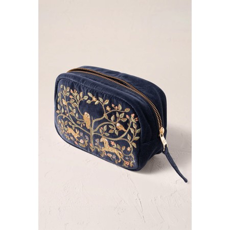 Elizabeth Scarlett Tree Of Life Indigo Velvet Makeup Bag - Blue