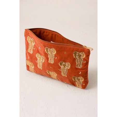 Elizabeth Scarlett Golden Elephants Velvet Everyday Pouch - Red