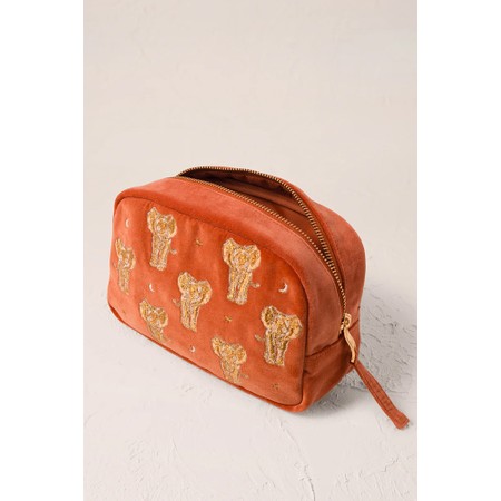 Elizabeth Scarlett Golden Elephants Velvet Makeup Bag - Red