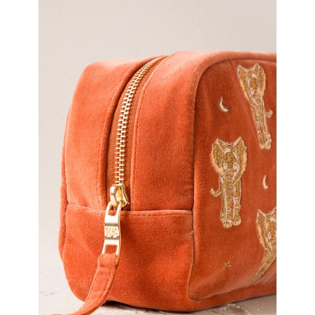 Elizabeth Scarlett Golden Elephants Velvet Makeup Bag - Red